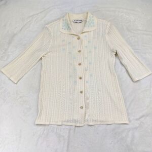 TOTAL FASHION JUNG HO JIN WOMENS VINTAGE CREAM BLUE FLORAL COQUETTE CARDIGAN